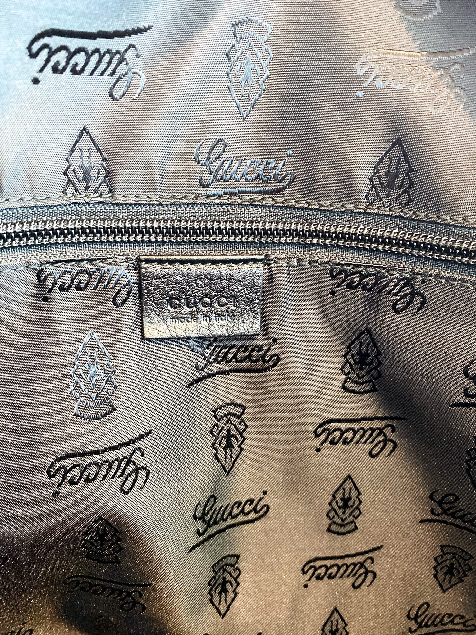 Gucci Black Leather Weekender Bag Inside of Bag Zipper Pocket