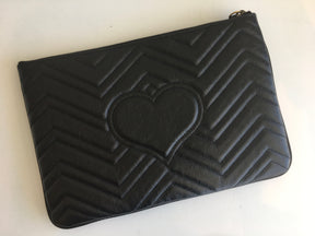 Gucci GG Marmont Quilted Leather Pouch Back Stitched Heart Detail