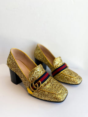 Gucci Gold Glitter Peyton Marmont Heels