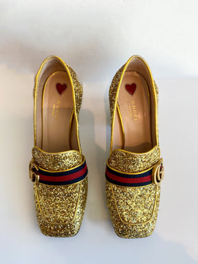 Gucci Gold Glitter Peyton Marmont Heels
