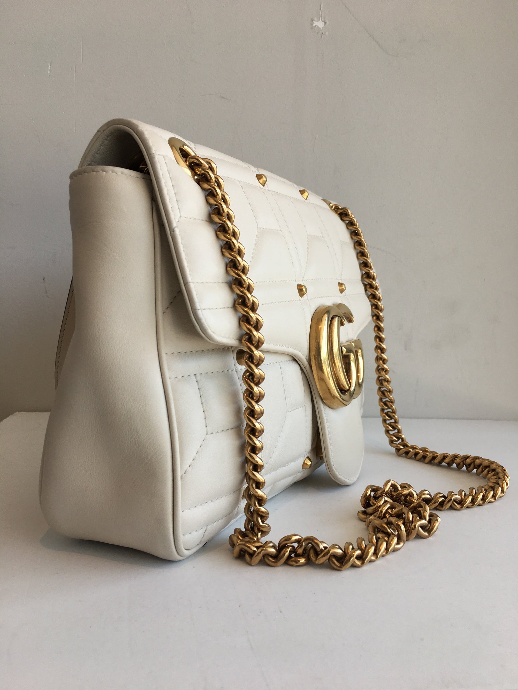 Gucci Studded Medium Marmont Calfskin Shoulder Bag