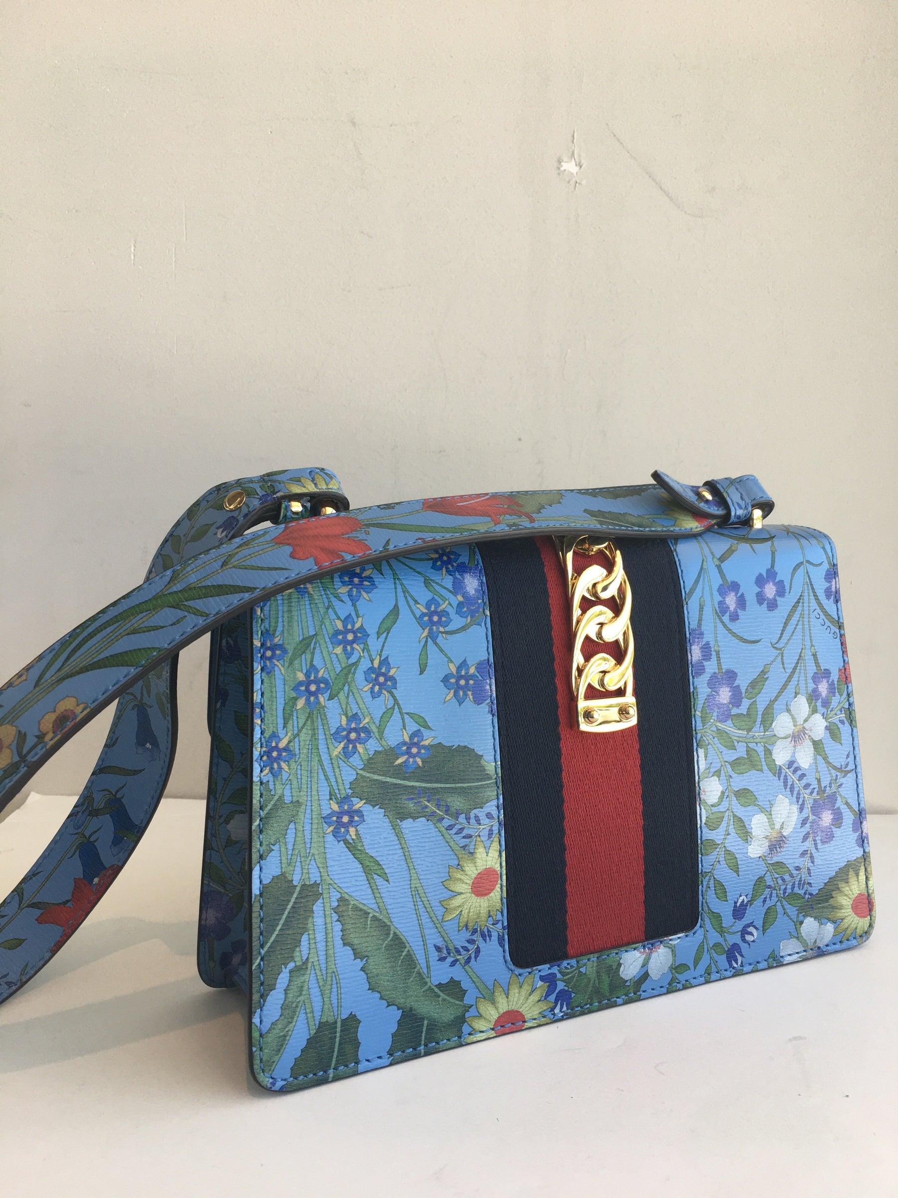 Gucci Small Blue Sylvie Floral Print Shoulder Bag Back