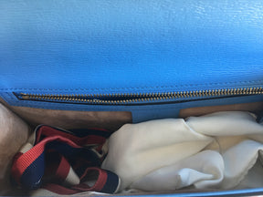 Gucci Small Blue Sylvie Floral Print Shoulder Bag Interior Ribbon Attachment
