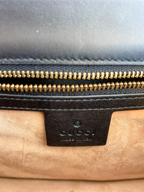 Gucci Sylvie Small Shoulder Bag Black Leather Zipper Pocket