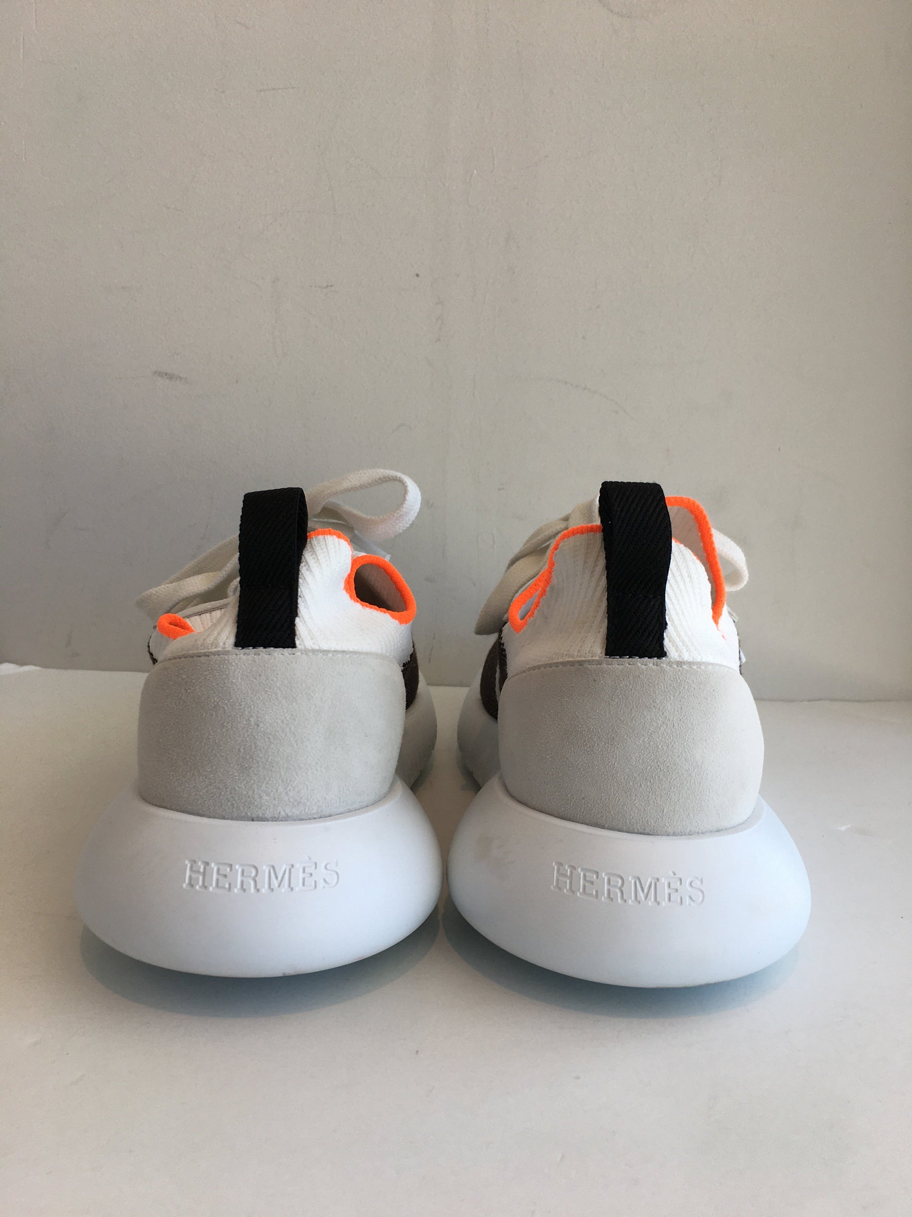 Hermès Crew Running Sneakers in White and Orange Back