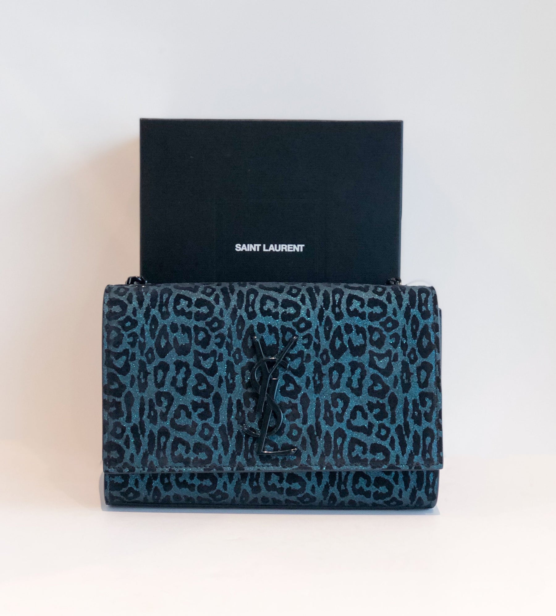 Saint Laurent Kate Small Printed Velvet Glitter Crossbody with Box