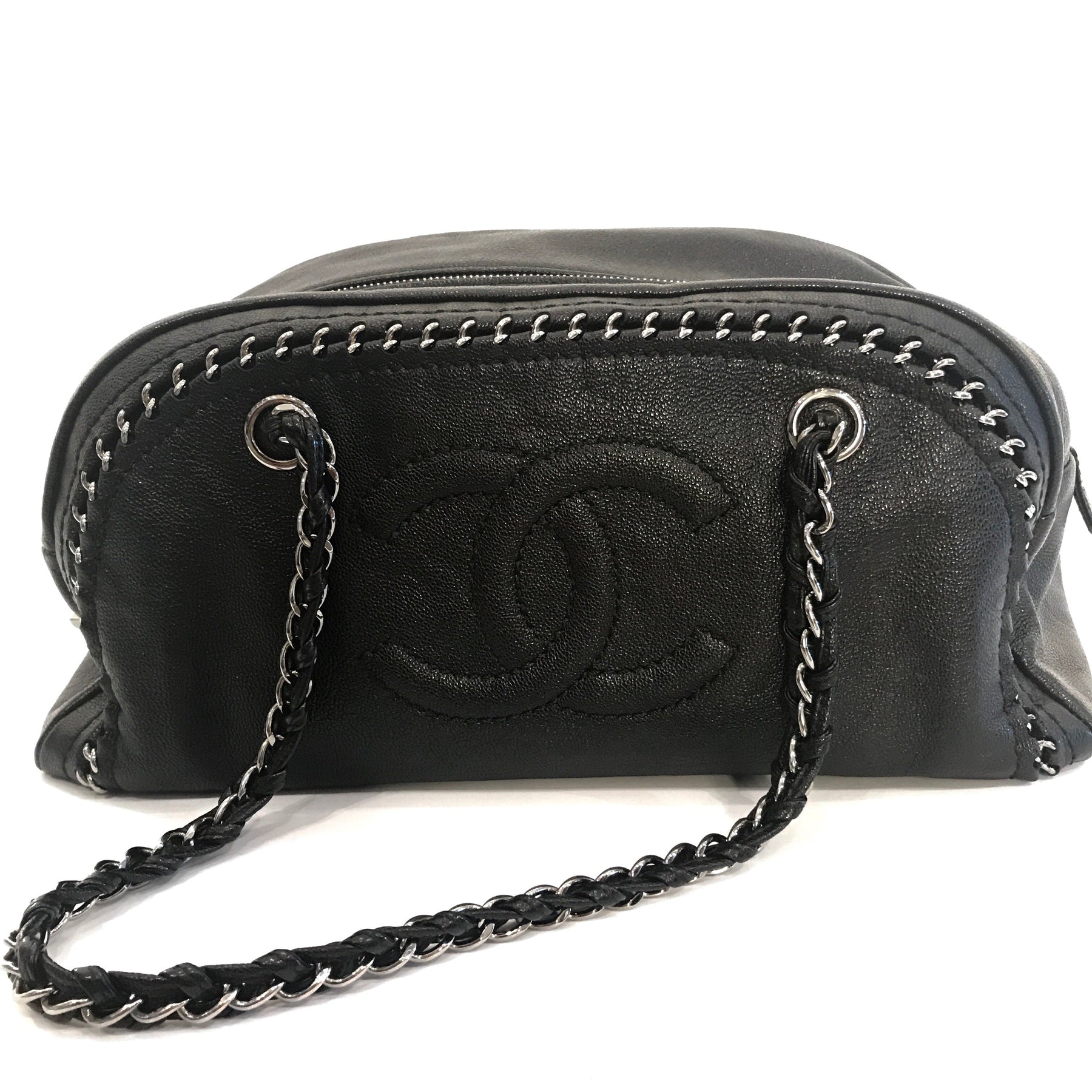 Chanel Embossed CC Silver Chain Ligne Shoulder Bag