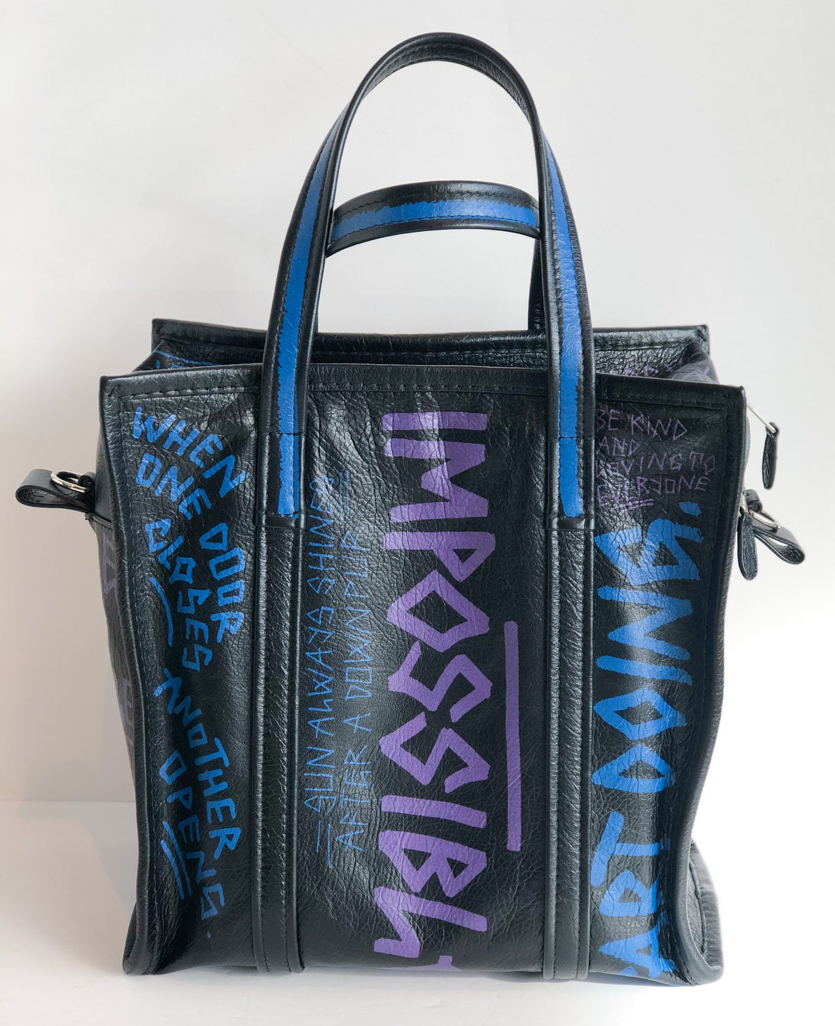 Balenciaga Black Graffiti Shopper Tote Back of Bag