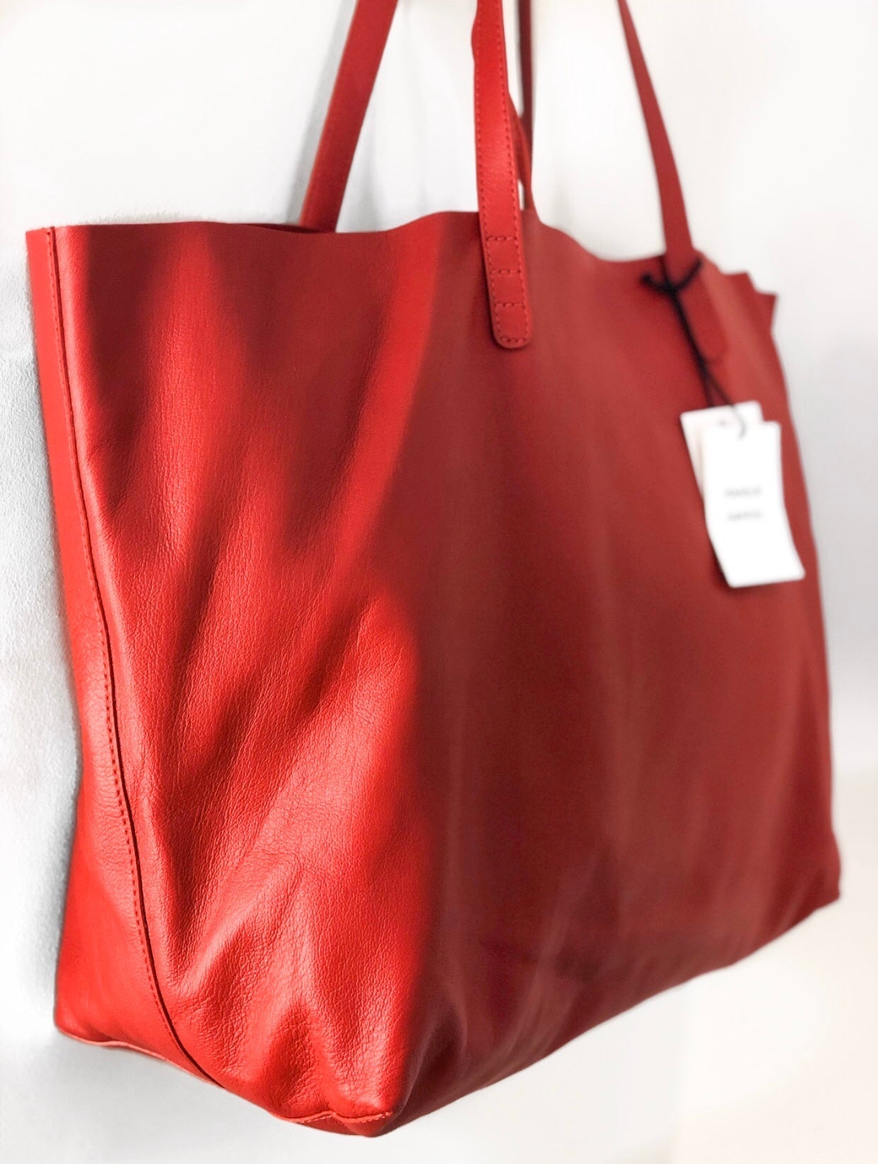 Mansur Gavriel Oversize Lambskin Leather Tote Red Side of Bag