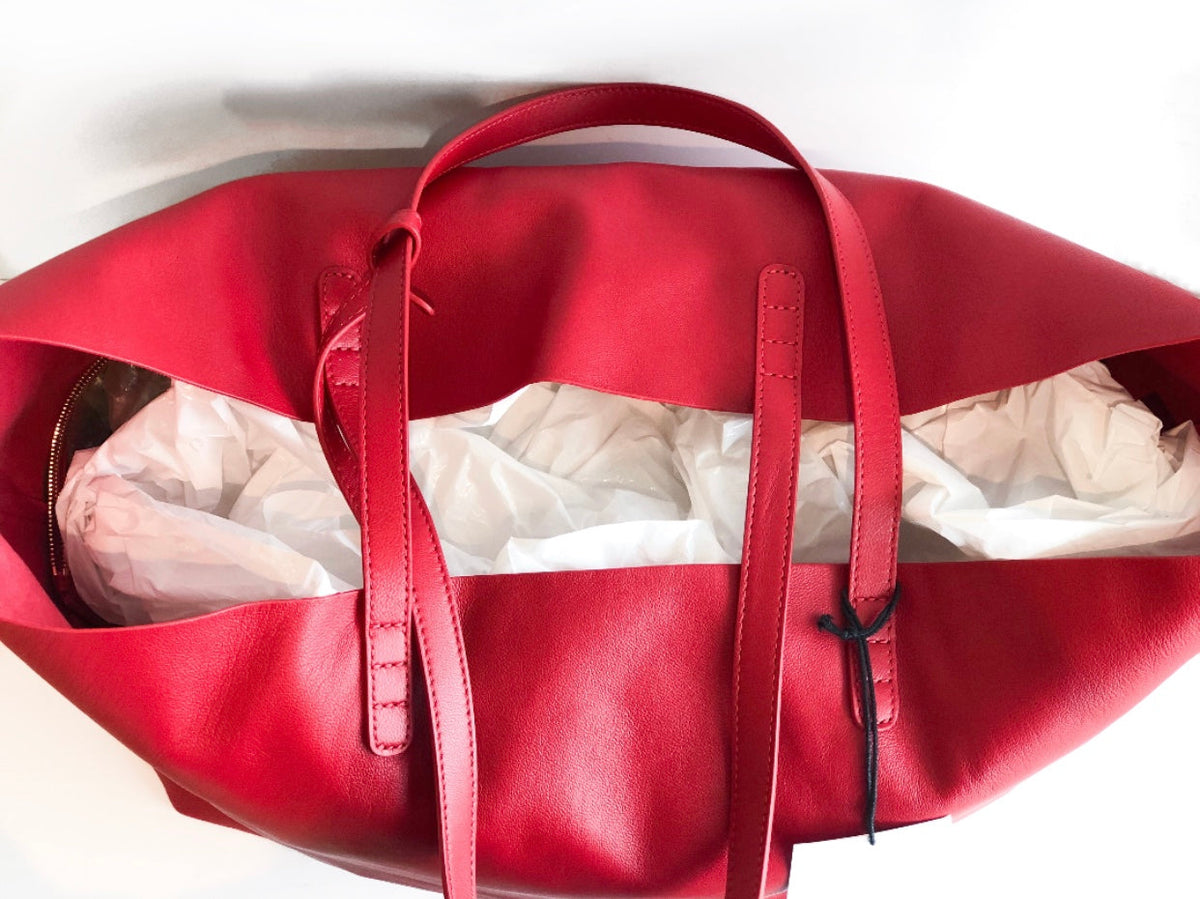 Mansur Gavriel Oversize Lambskin Leather Tote Red Top of Bag