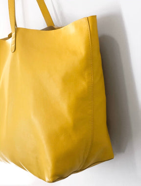 Mansur Gavriel Oversize Lambskin Leather Tote Yellow Side of Bag