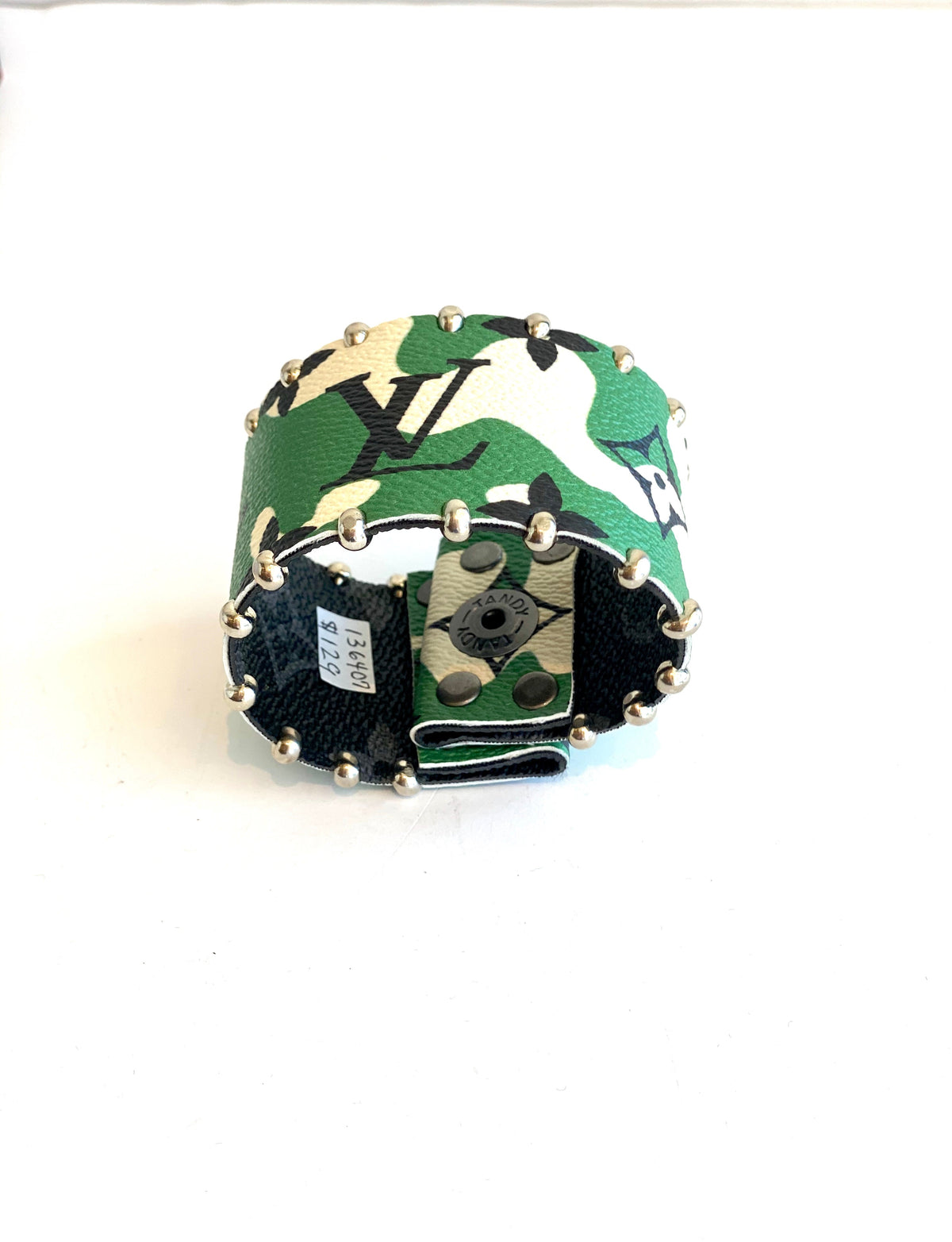green and white leather bracelet