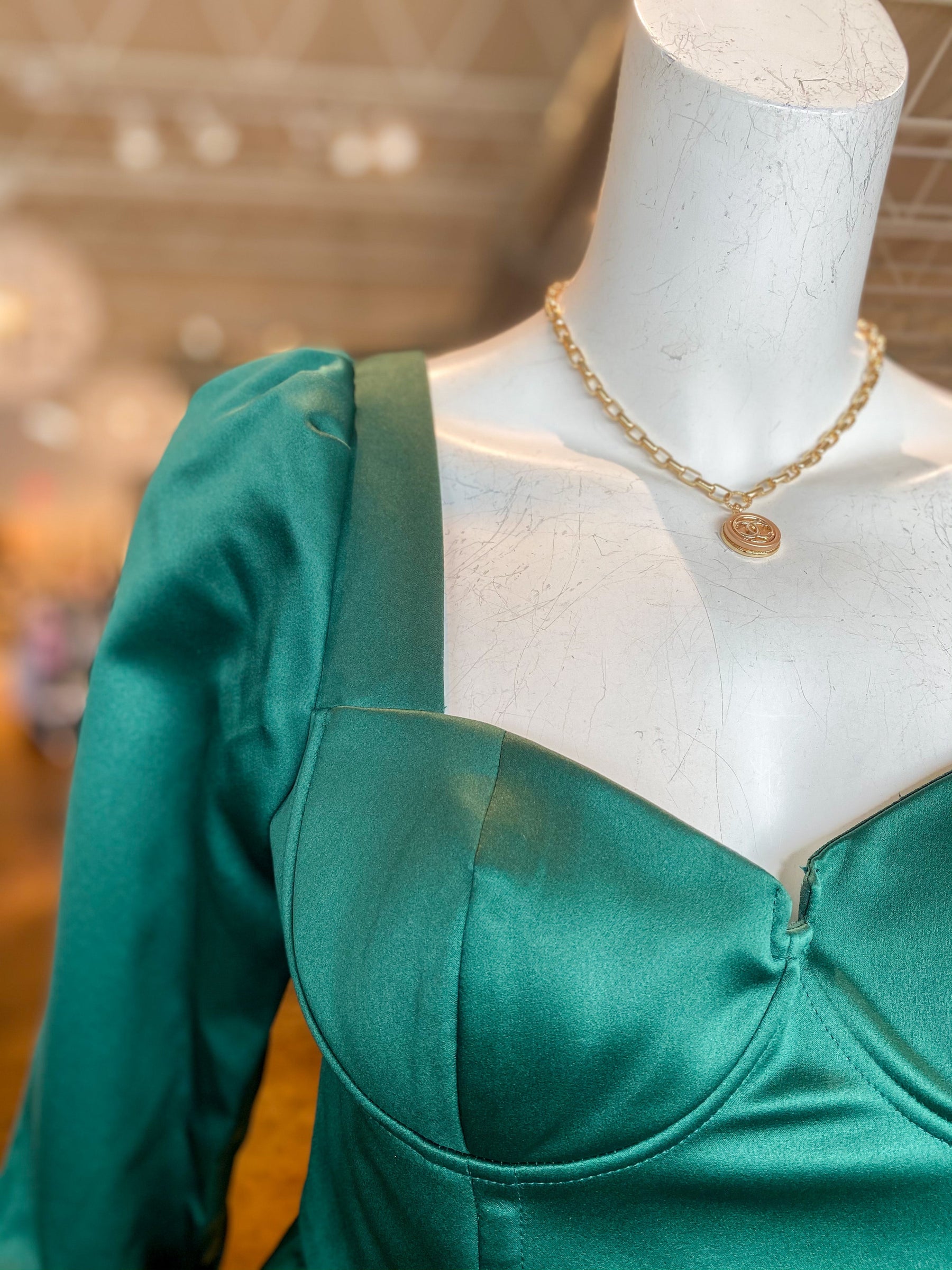 Self-Portrait Green Duchess Satin Top Self-Portrait Green Duchess Satin Top