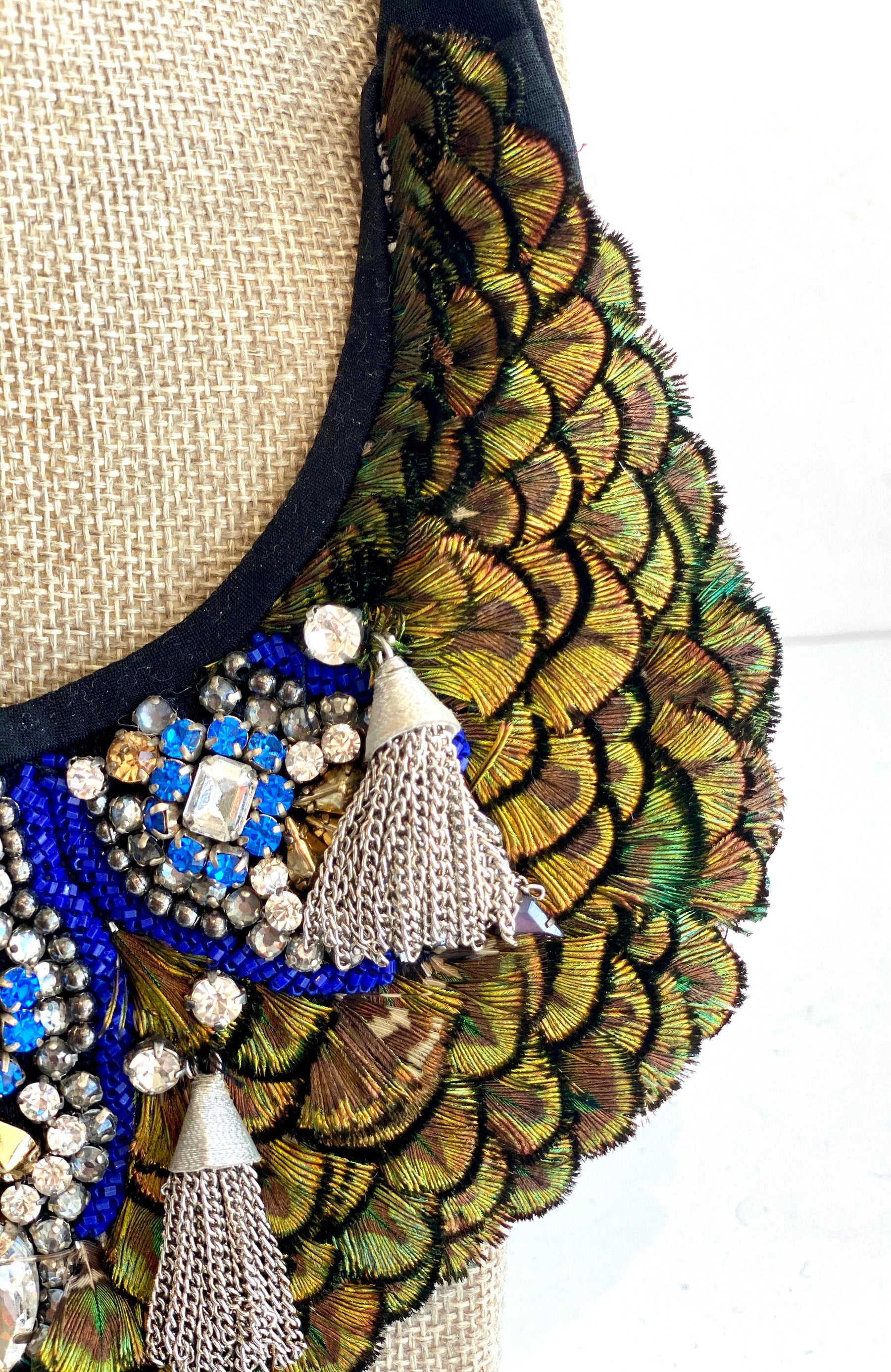 peacock necklace blue details