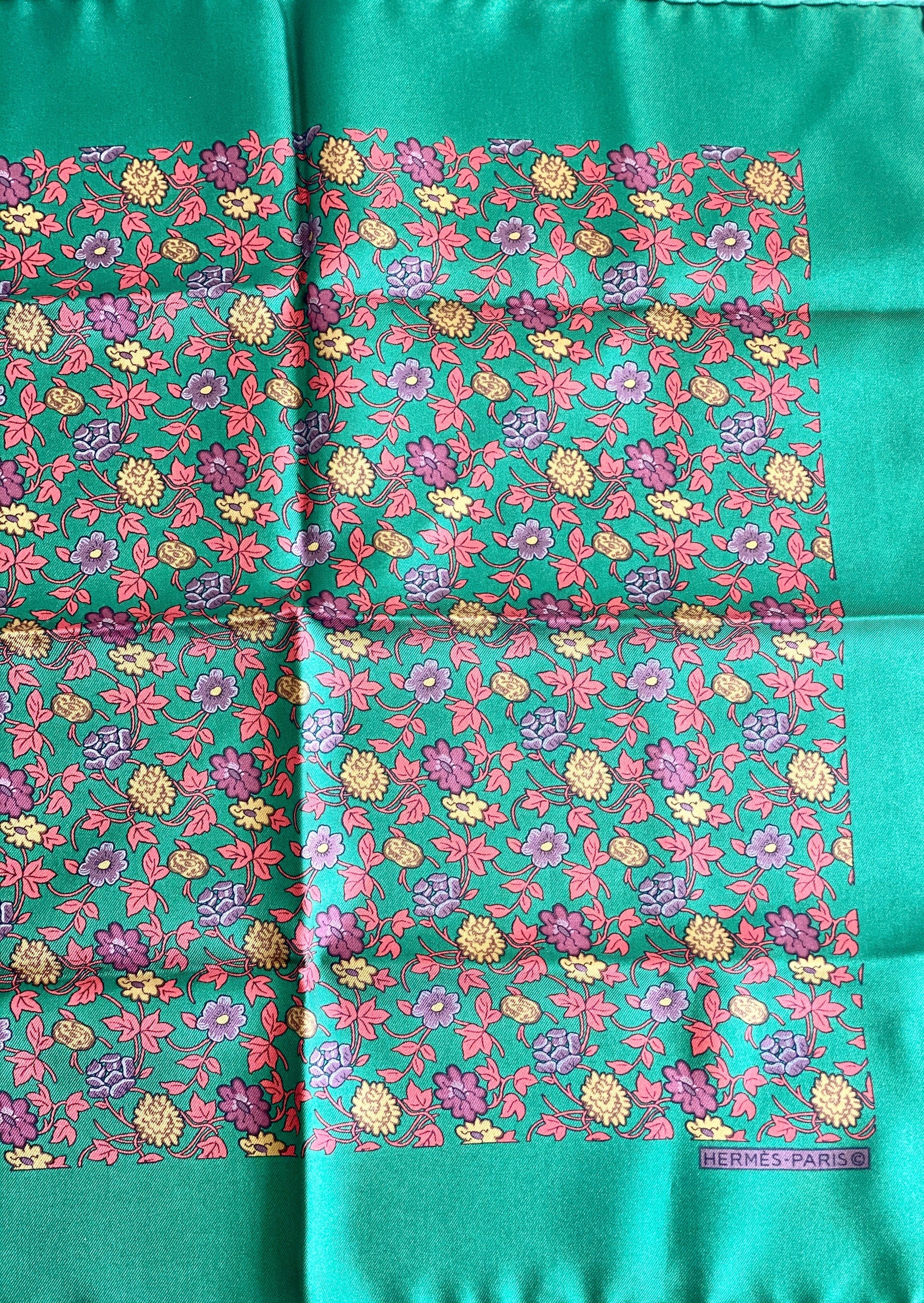 hermes scarf green with flowers