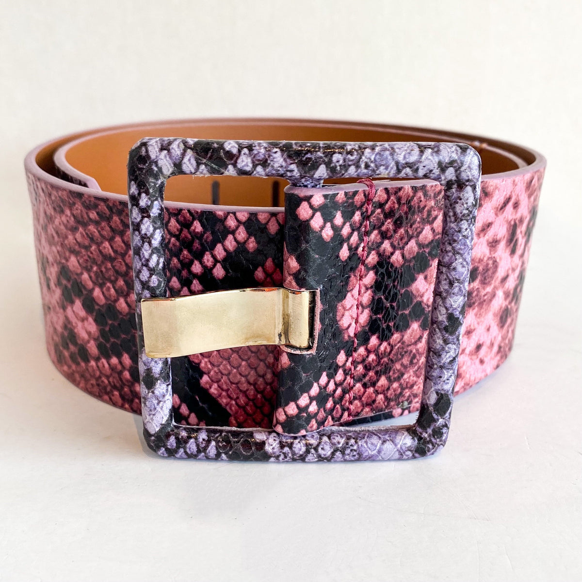 Veronica Beard Risa Multi Snake Print Leather Stripe Belt L Veronica Beard - Elsy Honey Snake Print Leather Belt main image 2
