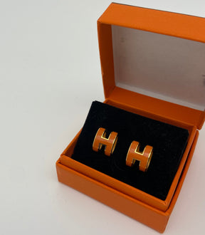 Hermès Pop H Stud Earrings - Orange | 18K Yellow Gold-Plated, Brass | Great Condition | Box Included