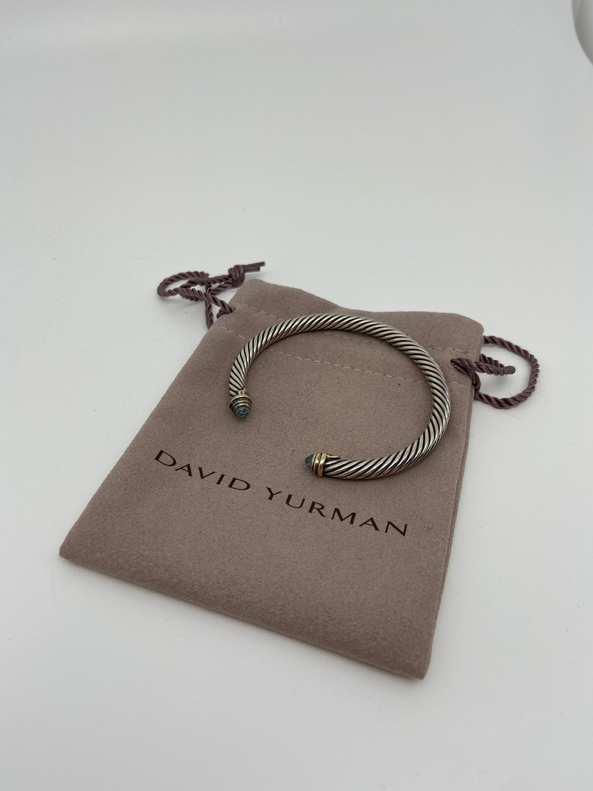David Yurman Cable Classic Bracelet | Sterling Silver & 18K Yellow Gold | Blue Topaz | 4mm | Great Condition | Dust bag included