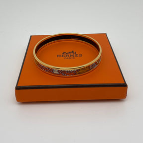 Hermès Bangle | 18K Yellow Gold-Plated Brass | Enamel | Excellent Condition | Box & Dust Bag Included