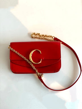 chloe chain clutch red