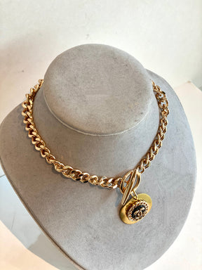 side designer gold button necklace