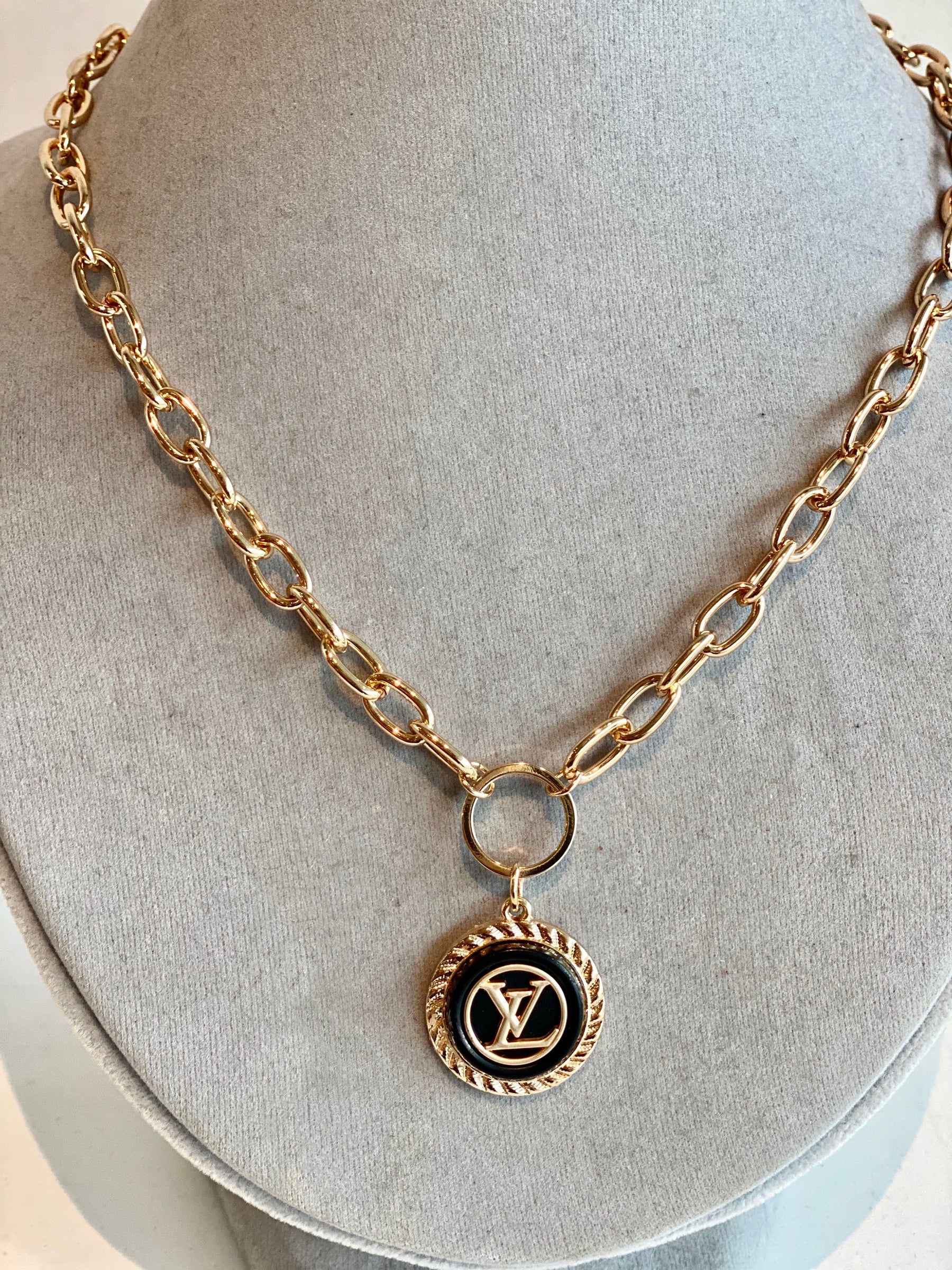 LV gold button necklace