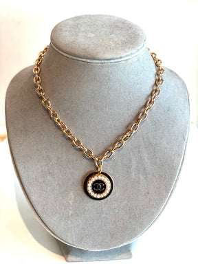 designer button pearl necklace
