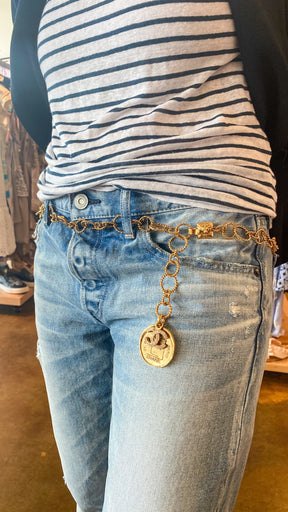Chanel Chain Belt Gold on Model wearing Jeans