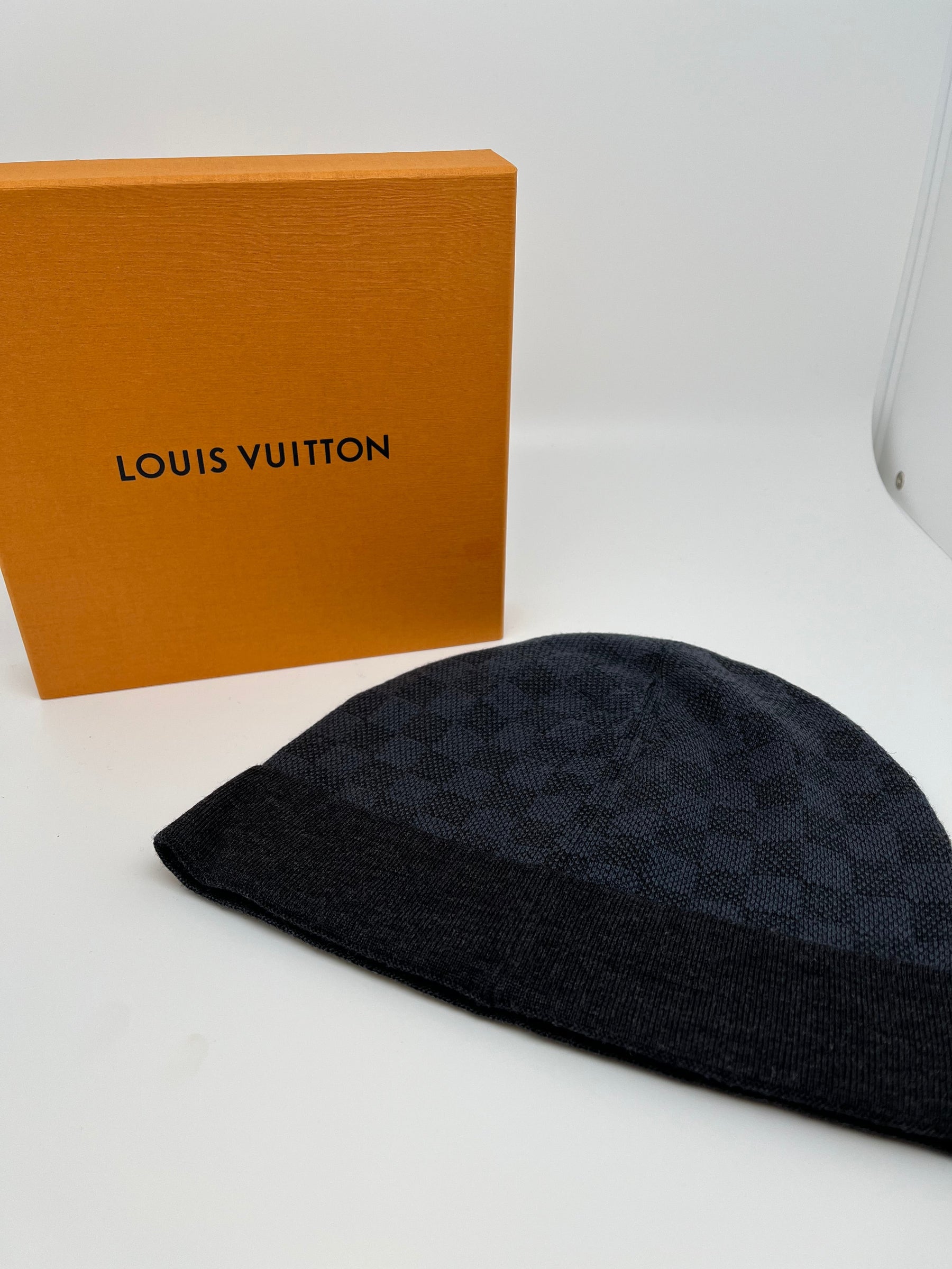 Louis Vuitton Petit Damier NM Hat | Black & Graphite | Wool | Excellent Condition | Box Included