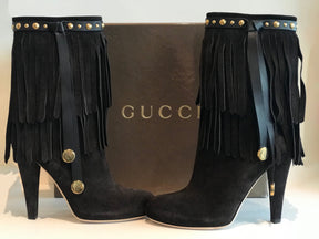 Gucci Fringe Heeled Booties Black