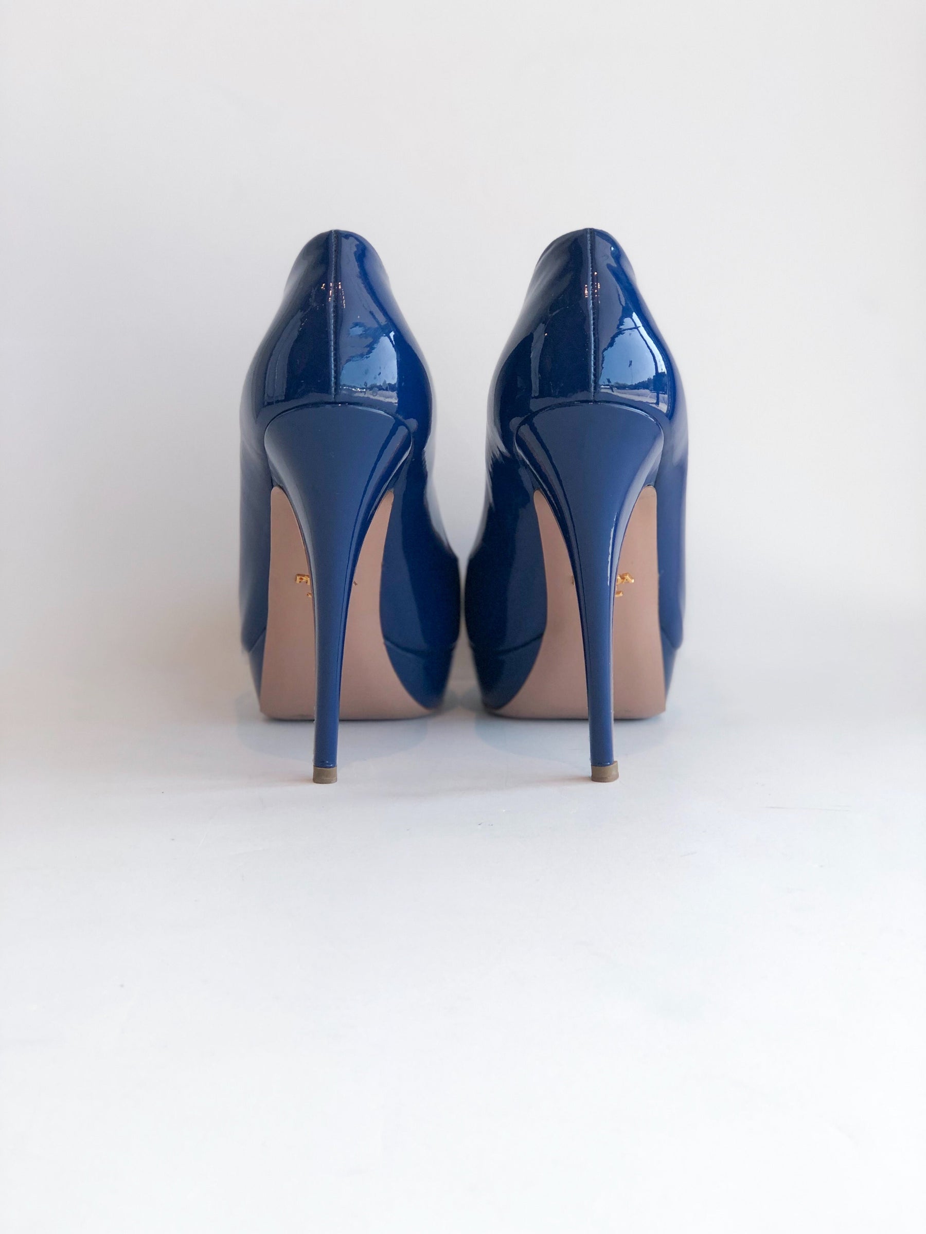 Prada Patent Leather Platform Heels Blue