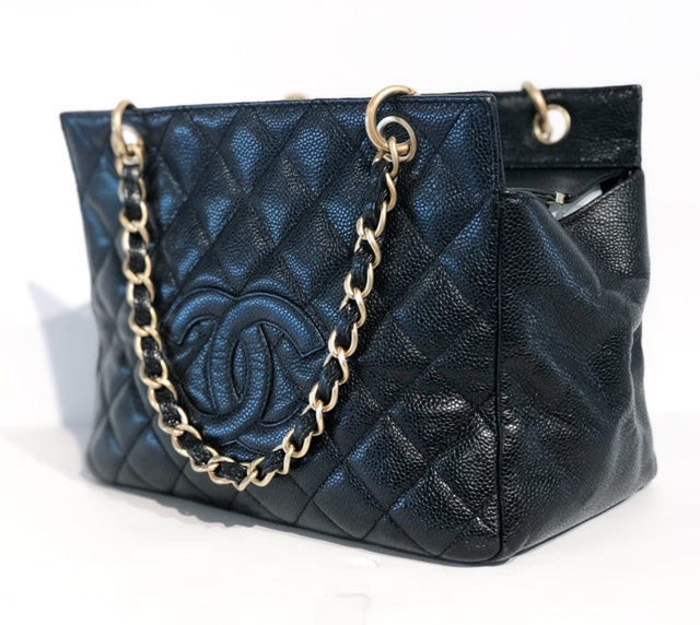 Chanel Petite Timeless Tote Black Side of Bag 