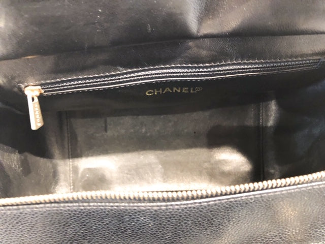 Chanel Petite Timeless Tote Black Inside of Bag Zipper Pocket