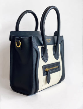 Celine Nano Luggage tote Black and Ivory Side of Bag