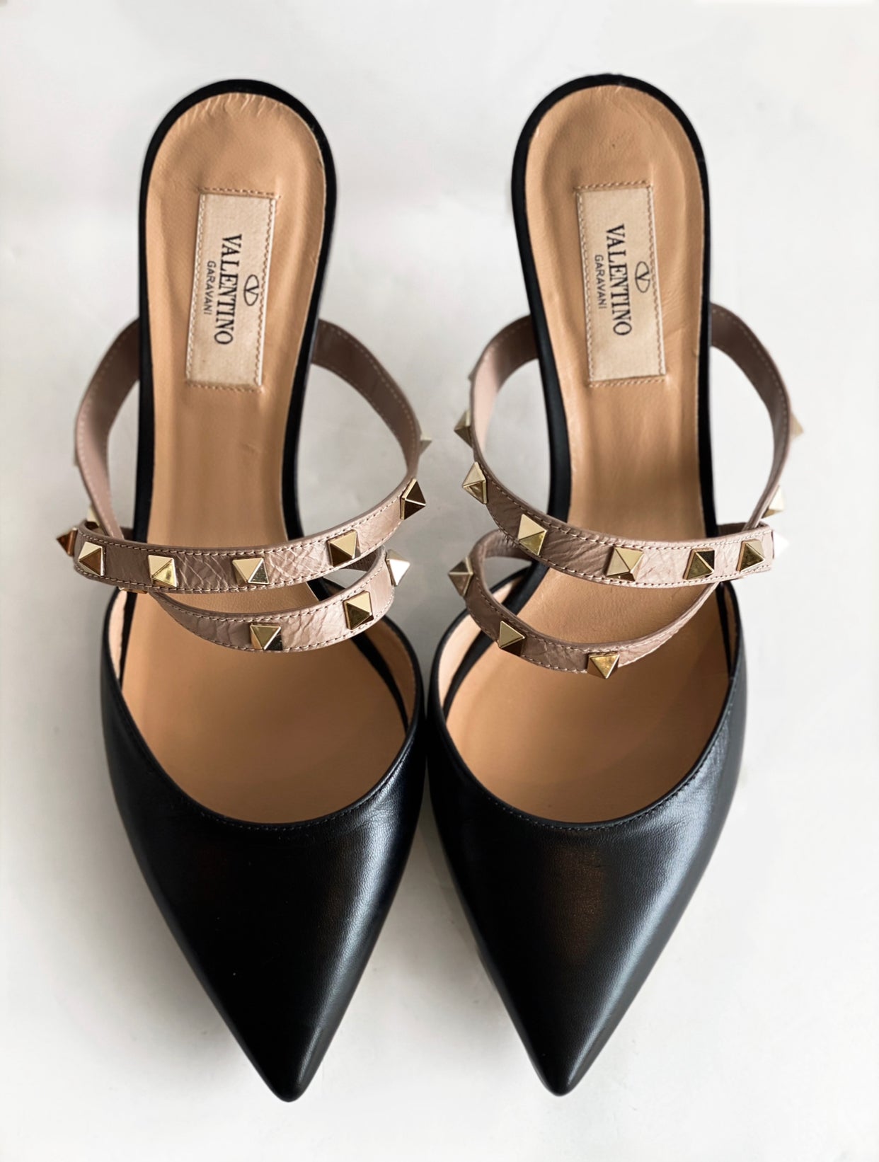 Valentino Rockstud Mules Black Top of Shoes