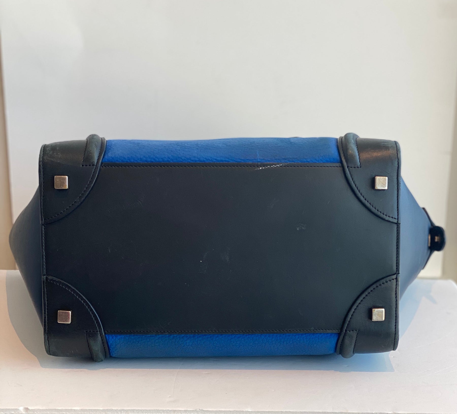 Celine Luggage Tote Mini Black and Blue Bottom of Bag