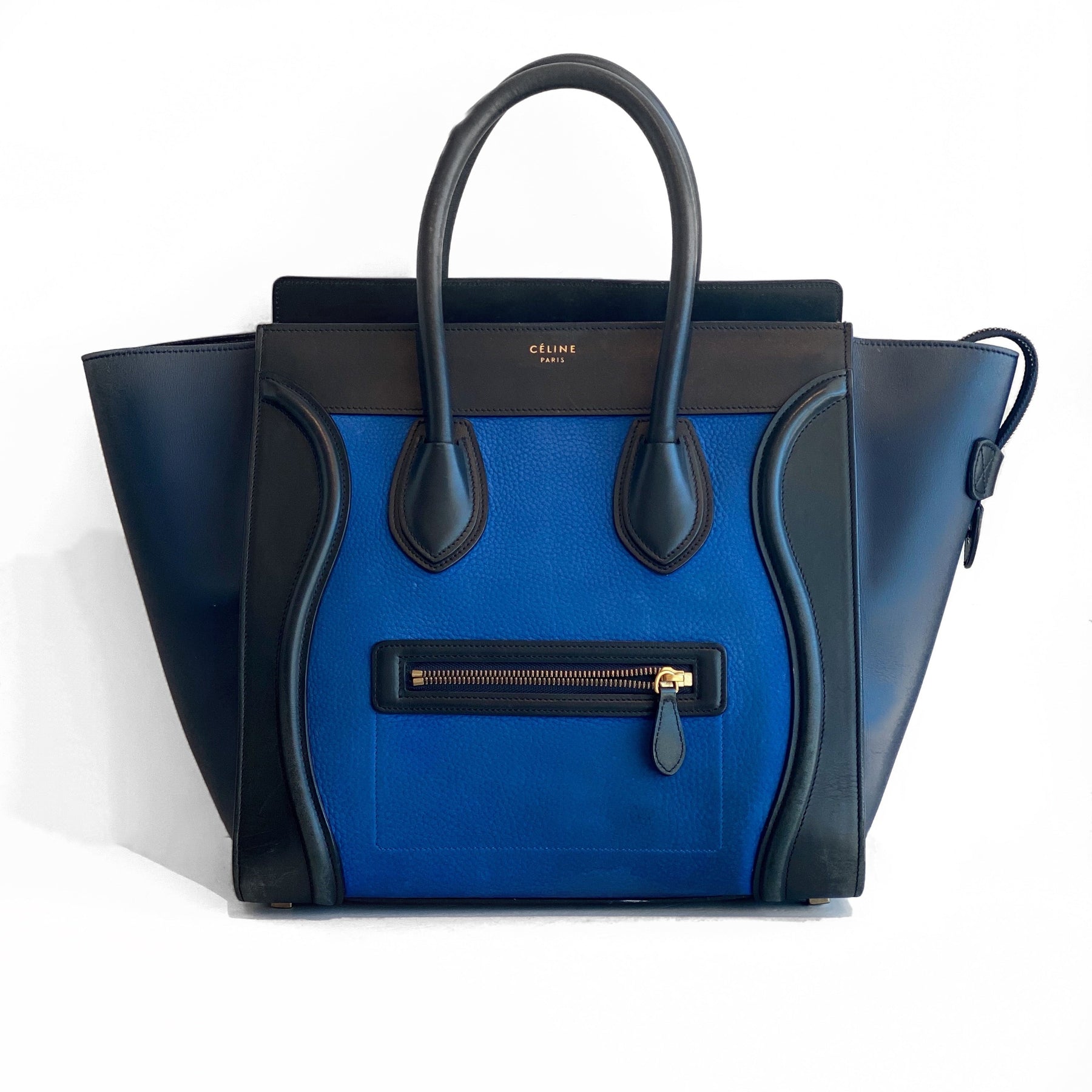 Celine Luggage Tote Mini Black and Blue Front of Bag