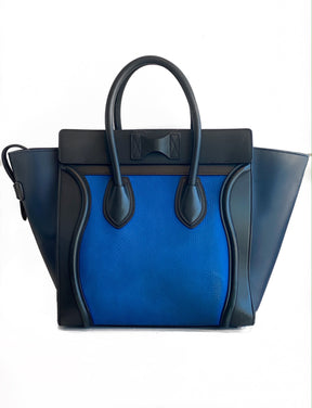 Celine Luggage Tote Mini Black and Blue Back of Bag