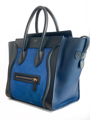 Celine Luggage Tote Mini Black and Blue Side of Bag