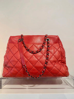 Chanel Quilted Bowler Bag Red Back of Bag
