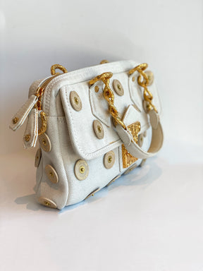 Louis Vuitton Tinkerbell Polka Dots Panama Bag White Canvas Side of Bag