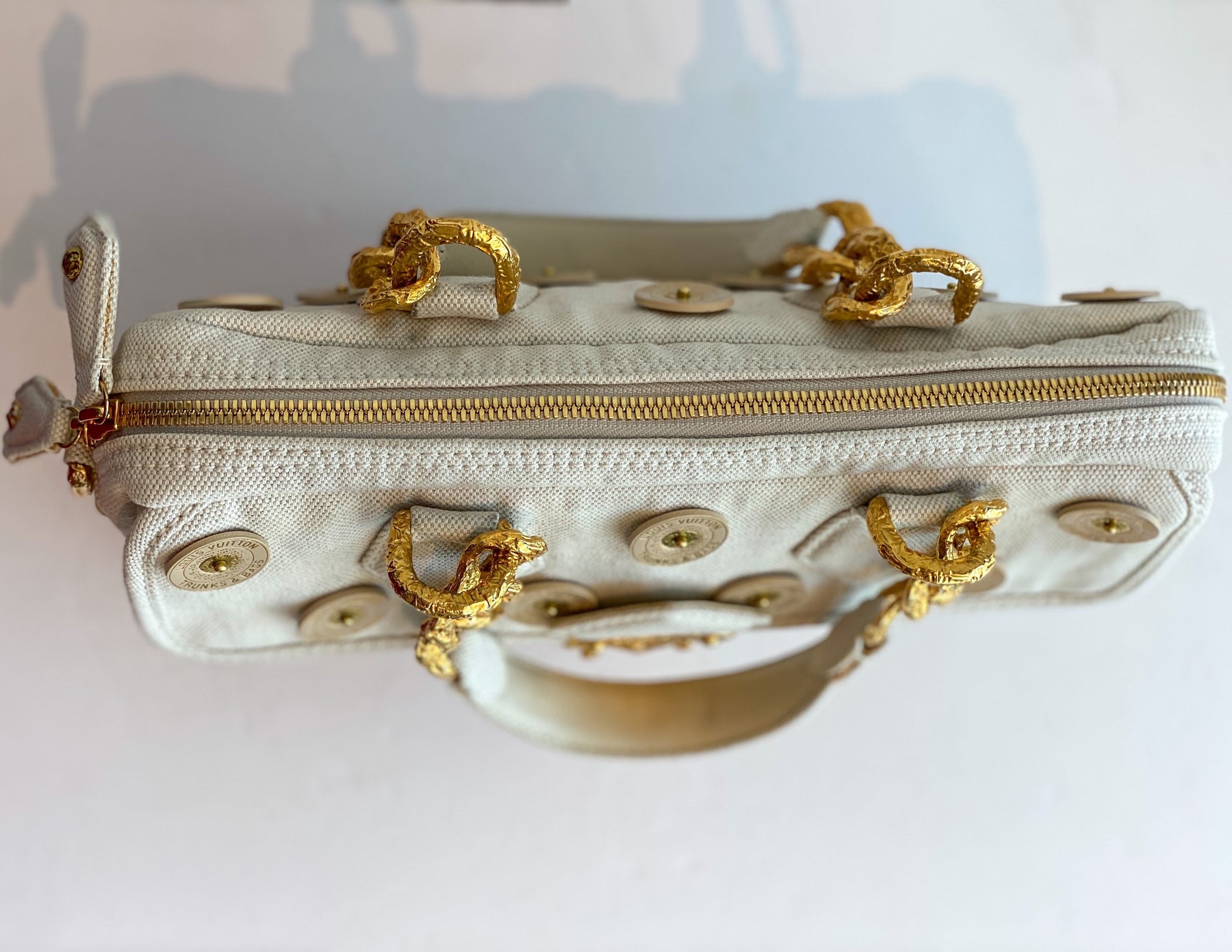 Louis Vuitton Tinkerbell Polka Dots Panama Bag White Canvas Top of Bag