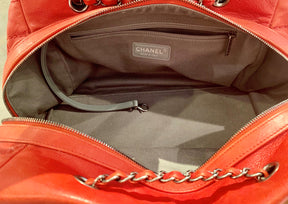 Chanel Quilted Bowler Bag Red Inside of Bag Featuring Zipper Closure and Zipper Pocket