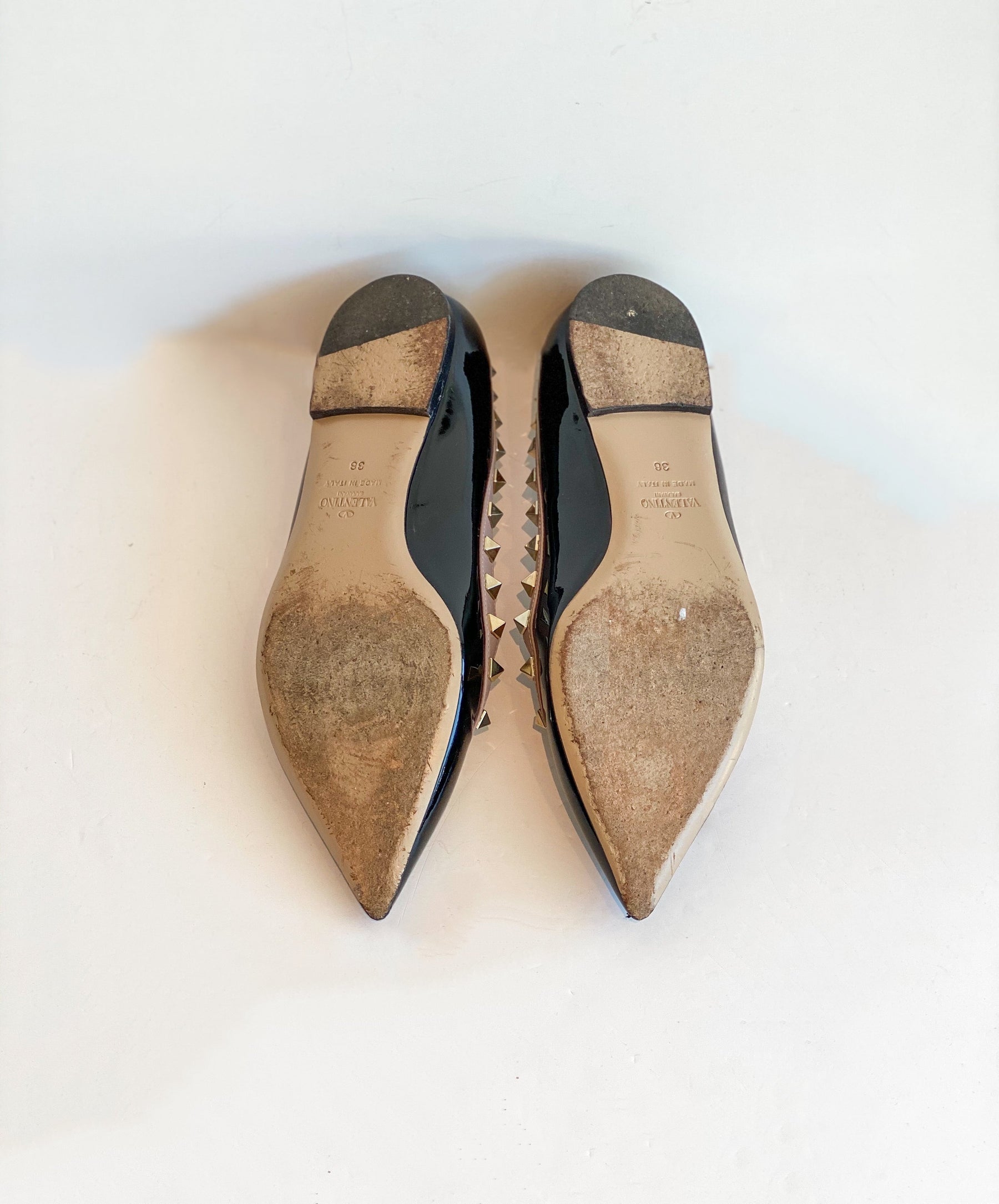 Valentino Rockstud Pointed Flats Bottom of Shoes