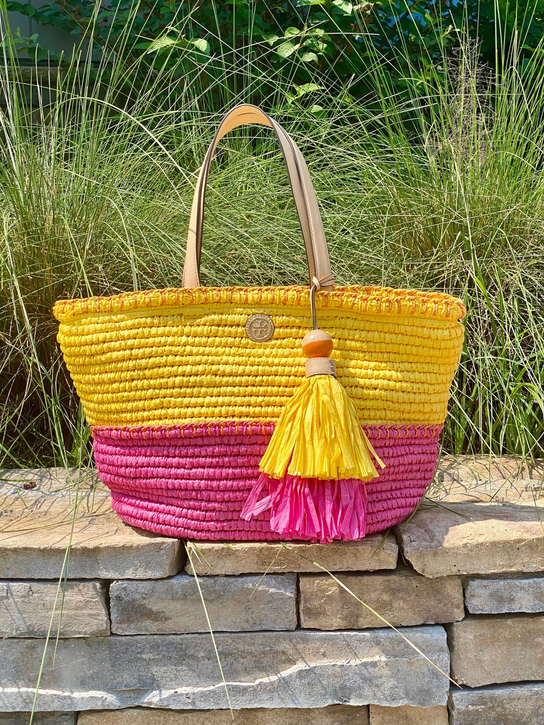 Tory Burch Colorblock Straw Basket Tote