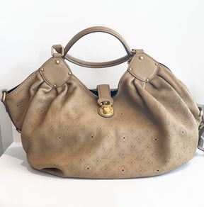 Louis Vuitton Mahina Hobo Bag Monogram Tan Leather Front of Bag