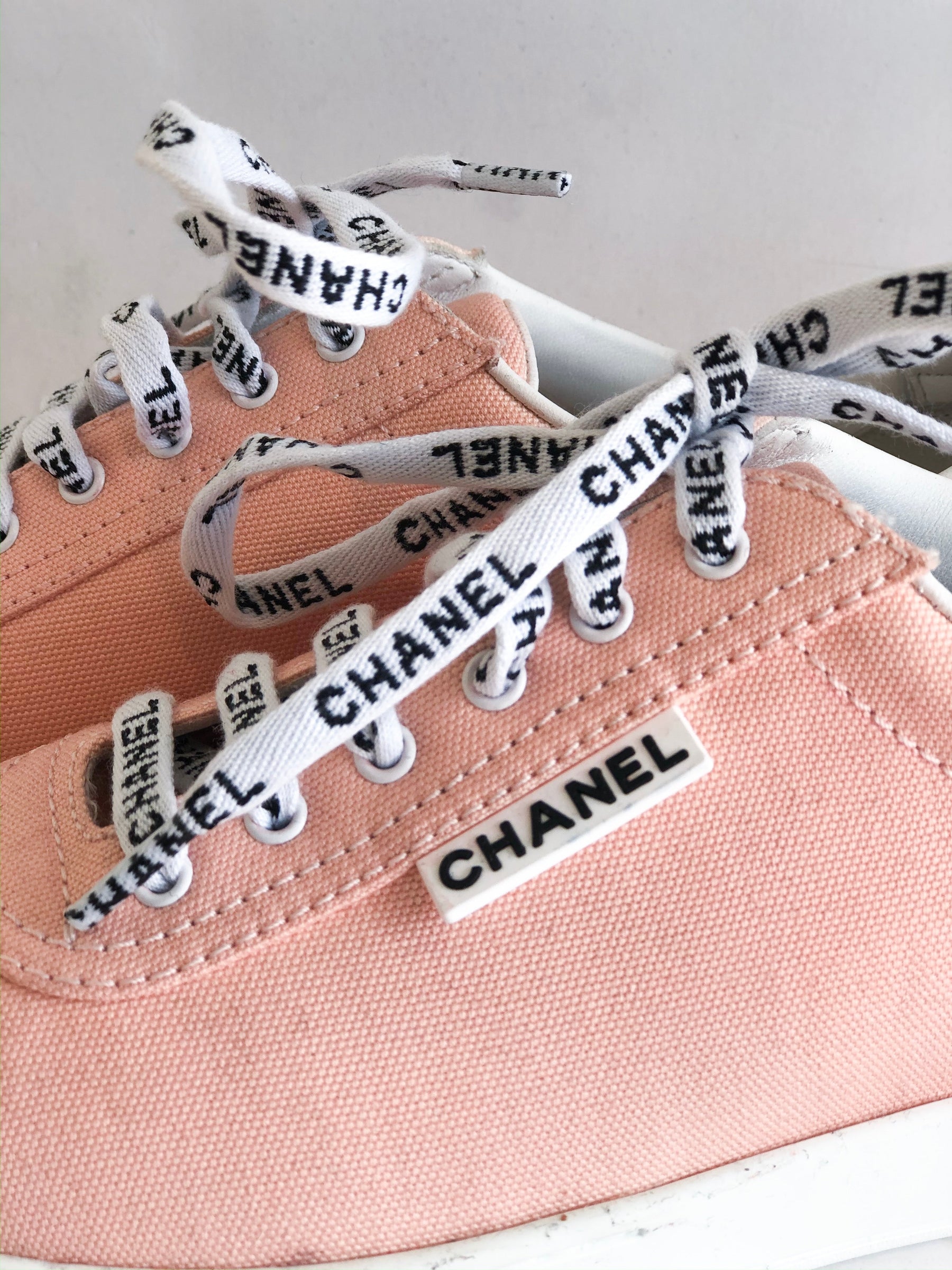 chanel canvas lace up shoes