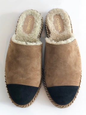 Chanel Shearling Suede Mules