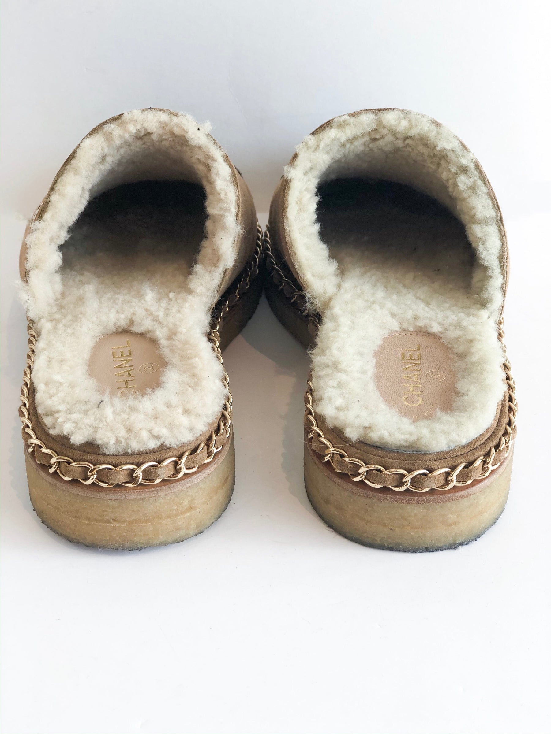 Chanel Shearling Suede Mules - Dress Raleigh Consignment