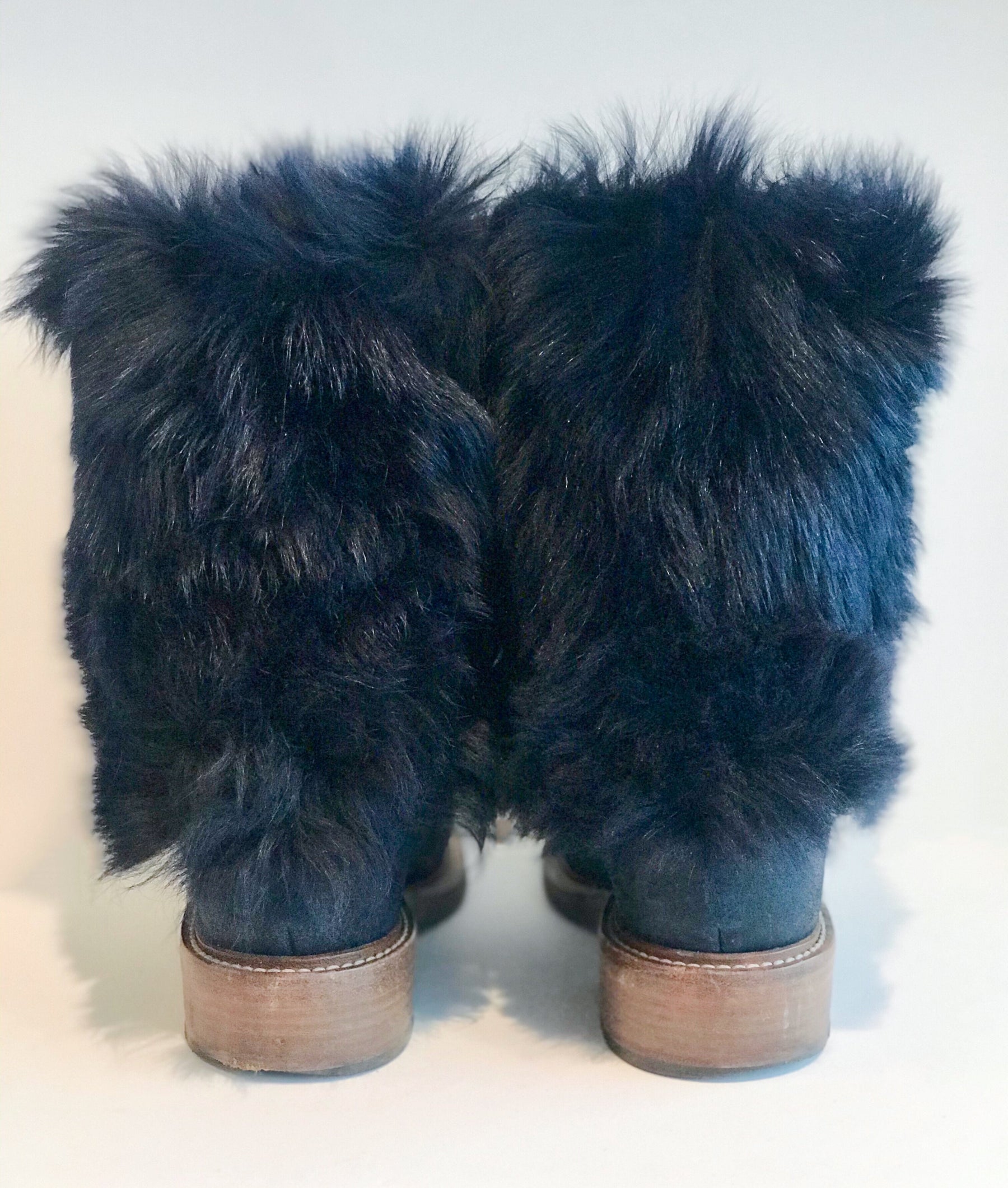 Chanel Fur Boots Navy Blue Back of Shoes